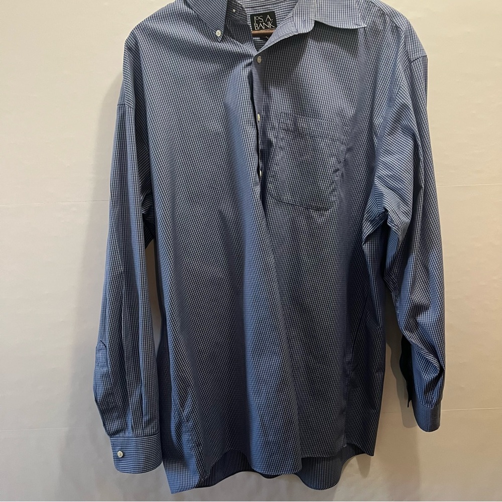 Jos. A. Bank Travelers Collection Dress Shirt Men 17 Blue Checkered